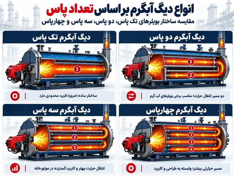 انواع دیگ آب گرم براساس تعداد پاس